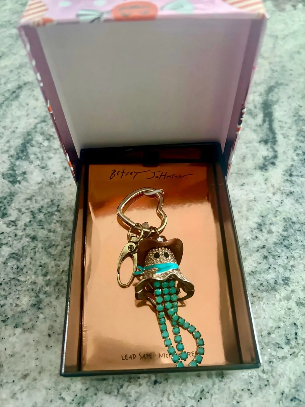 Betsey Johnson Ghost Cowboy Fringe & Crystal Accents Keychain Bag Charm NWT 👻🤠